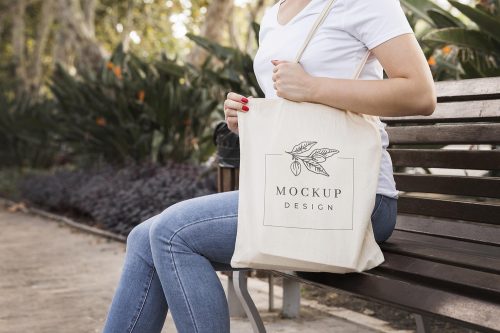 Woman with Bag Mockup