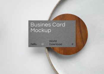Business Card on Plate PSD Mockup