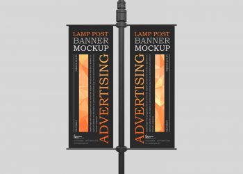 Free Advertising Lamp Post Banner Mockup