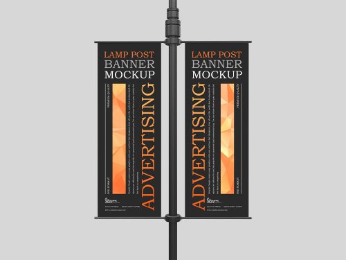 Free Advertising Lamp Post Banner Mockup