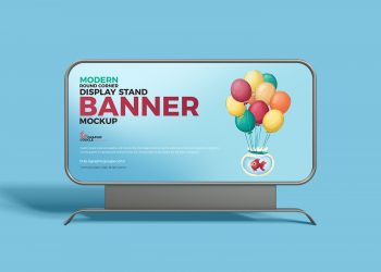 Free Modern Round Corner Display Stand Banner Mockup