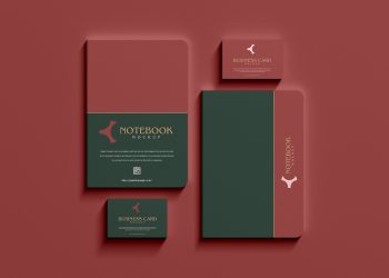 Free Notebook With Business Card Mockup