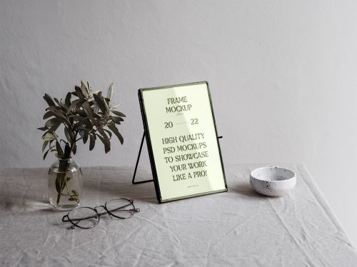 Mini Gold Frame on Table Mockup