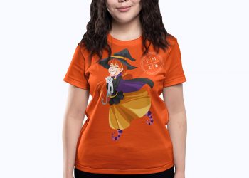 Smiling Girl Wearing T-Shirt Mockup