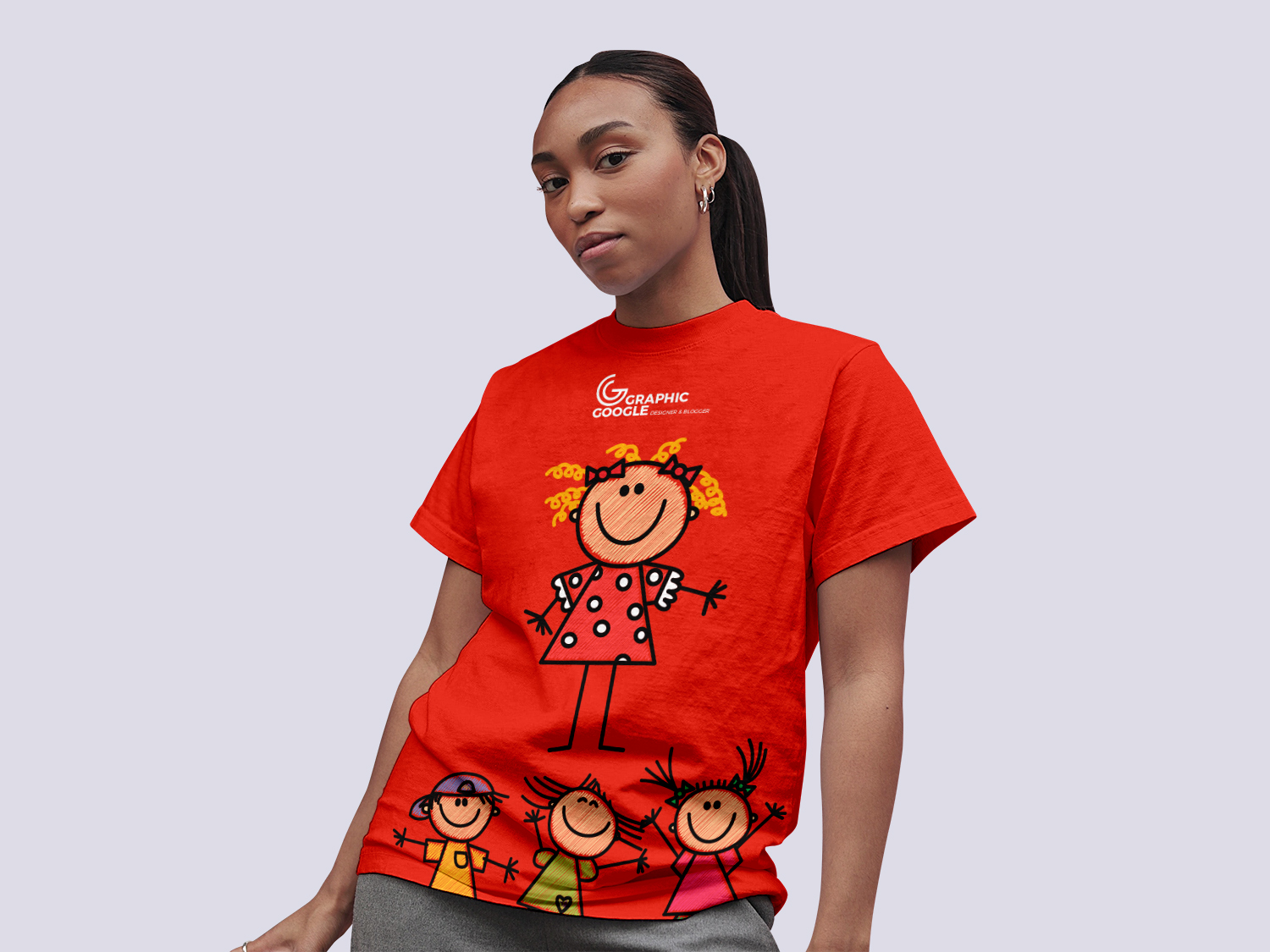 Young Girl Wearing T-Shirt Free Mockup