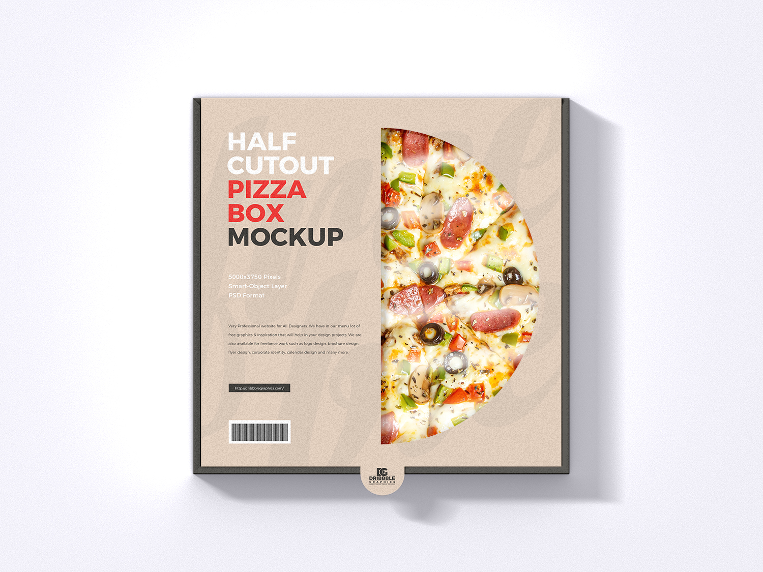 Free Half Die Cut Pizza Box Mockup