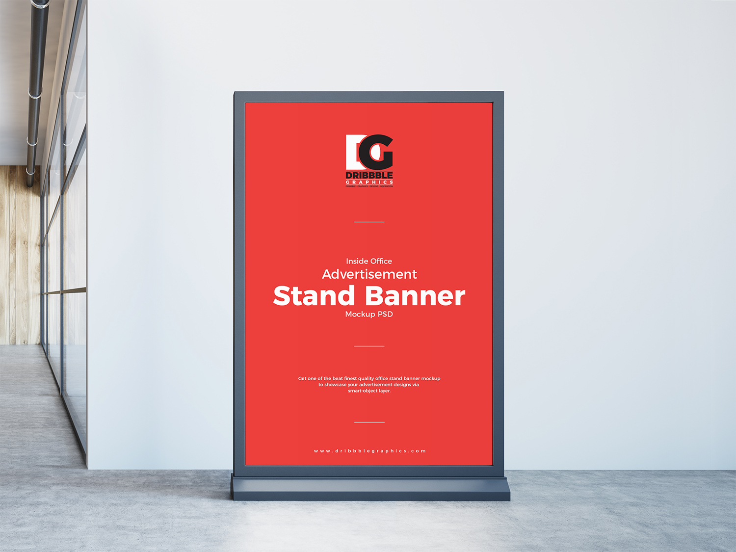 Free Office Interior Banner Stand Mockup