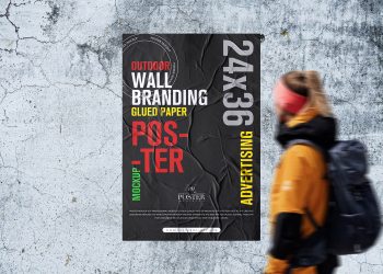 Free Outdoor Wall Glued Poster Mockup