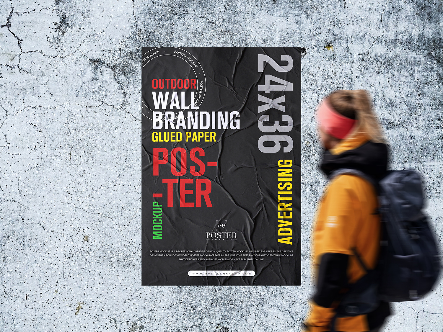 Free Outdoor Wall Glued Poster Mockup