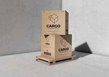 Free Packaging Cargo Delivery Box Mockup