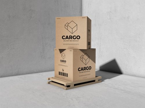 Free Packaging Cargo Delivery Box Mockup