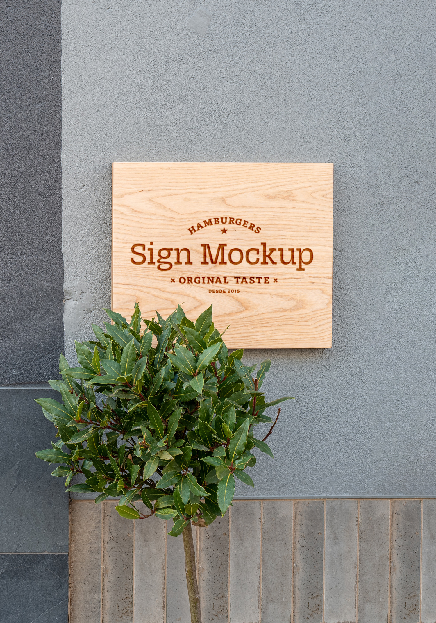 Wood Sign on Wall PSD Mockup