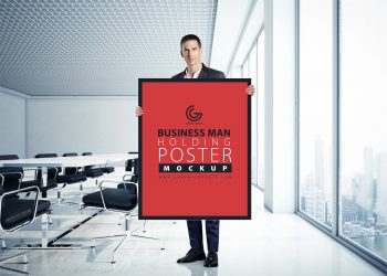 Business Man Holding Poster Mockup