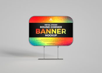 Free Metal Stand Round Corner Banner Mockup