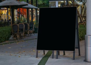 Free Restaurant Outside Banner Stand Mockup