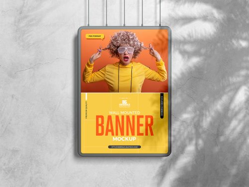 Free Wall Mounted Banner Mockup