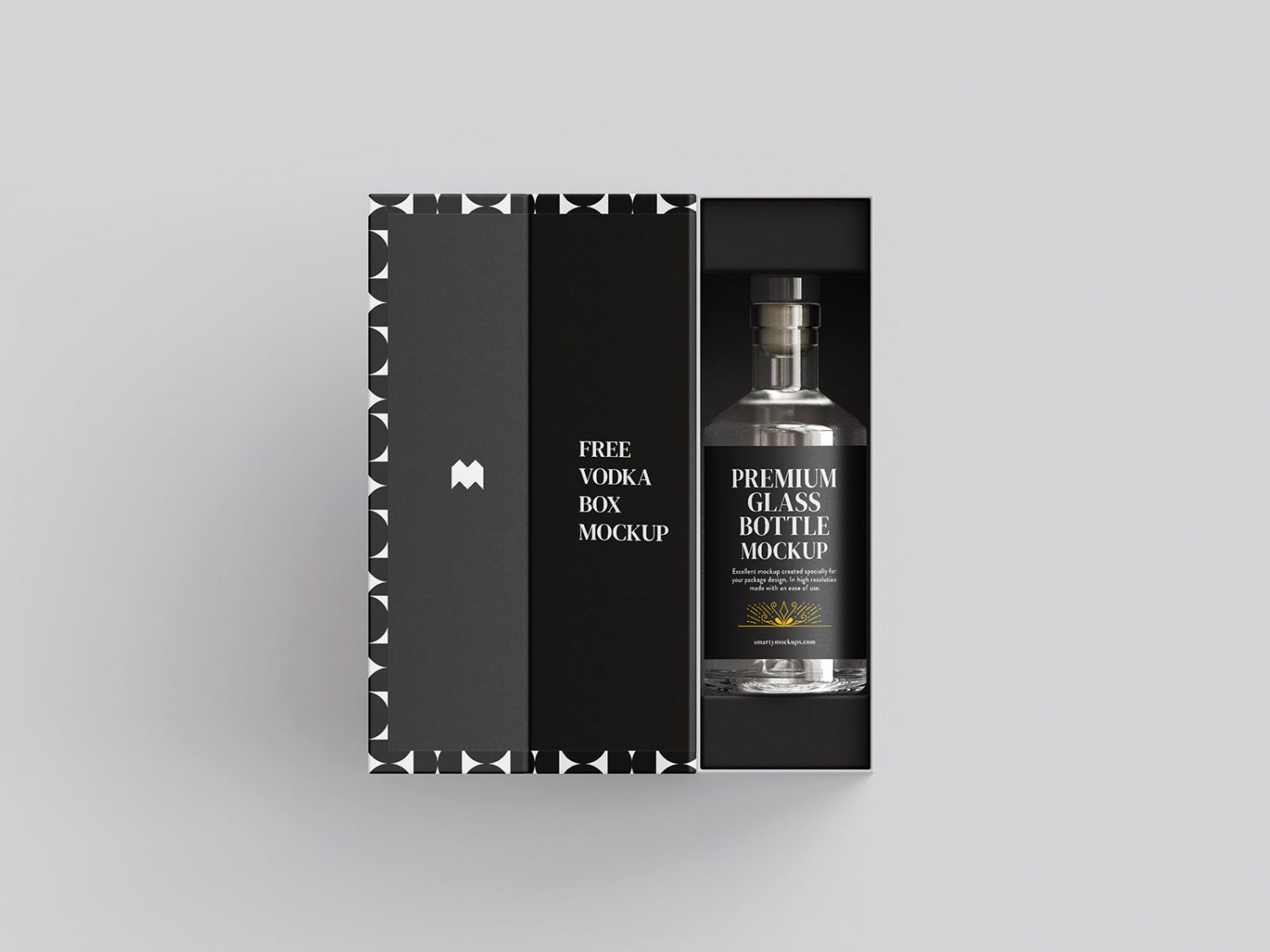 Vodka Bottle in Box Mockup