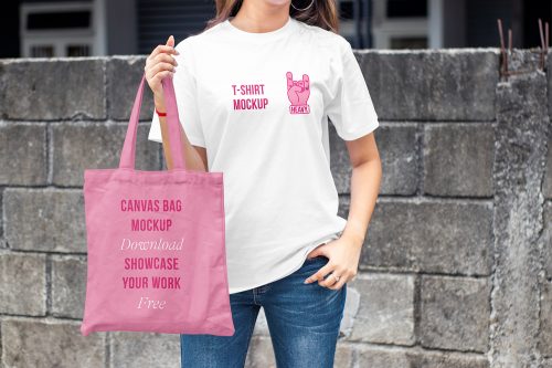 T-Shirt with Canvas Bag Mockup