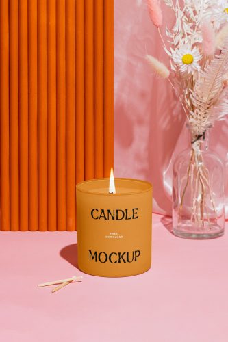 Candle with Flower Free Mockup