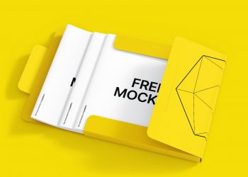 Cardboard Folder and Brochures Free Mockup