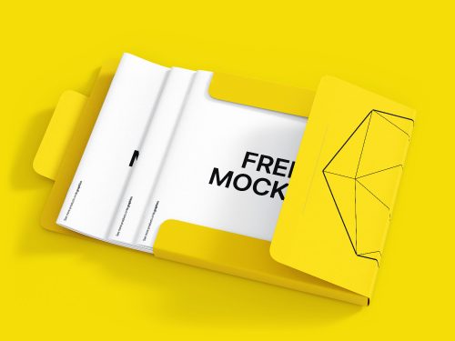 Cardboard Folder and Brochures Free Mockup