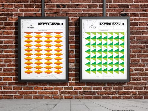 Free Outdoor Bricks Wall Billboard Poster Mockup