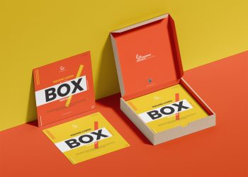 Free Square Cards with Box Mockup