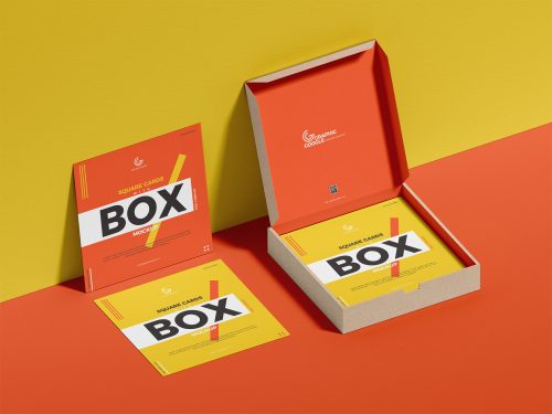 Free Square Cards with Box Mockup