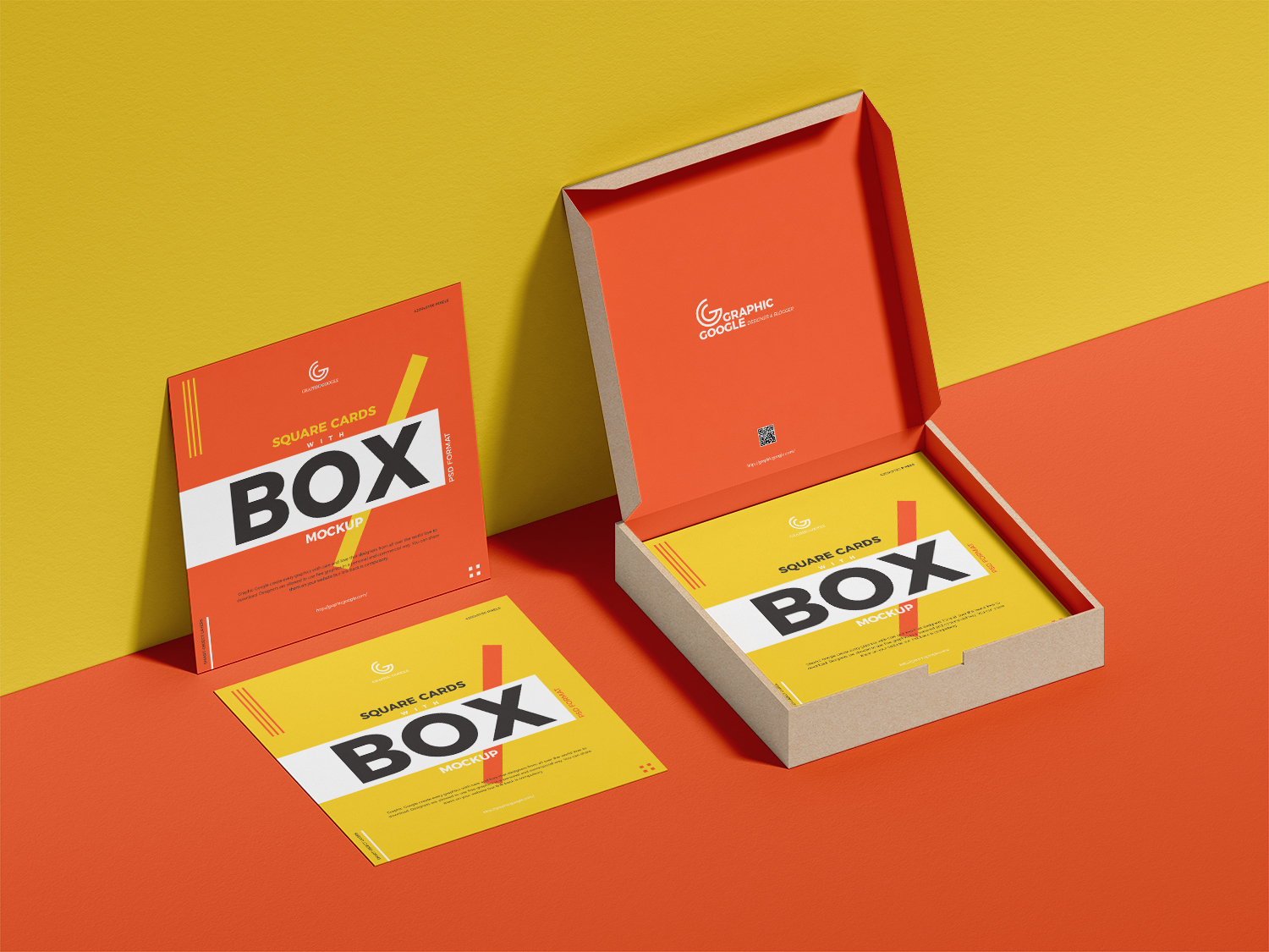 Free Square Cards with Box Mockup