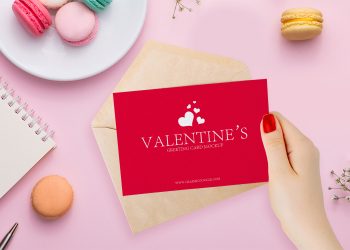 Free Valentines Greeting Card in Girl Hand Mockup