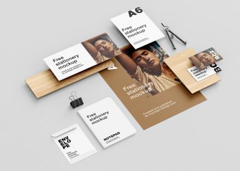 Stationery with Wood Elements Free Mockup