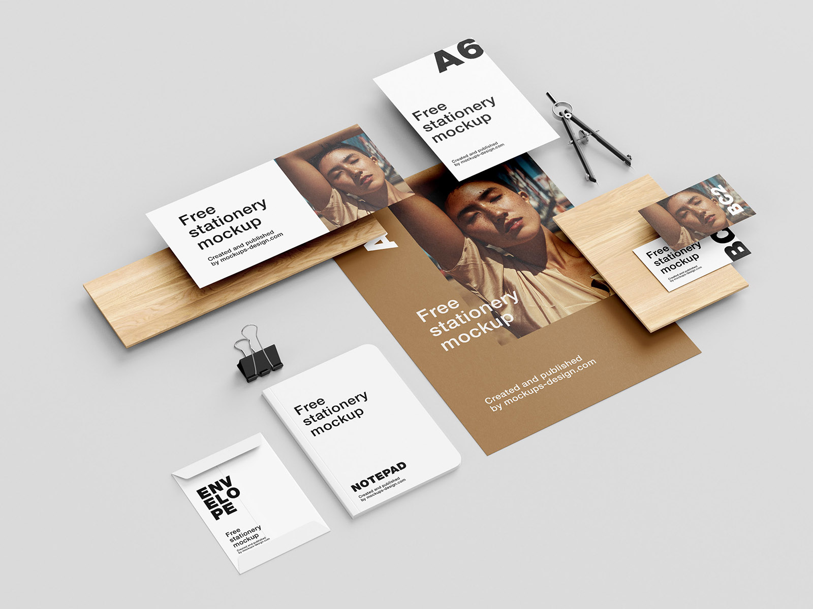 Stationery with Wood Elements Mockup
