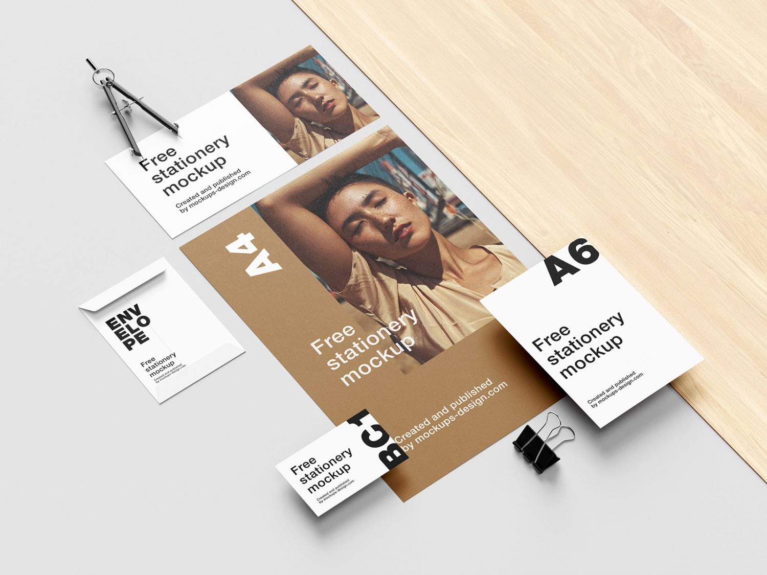 Stationery with Wood Elements Free Mockup