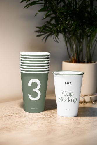 Paper Cups on Table Mockup