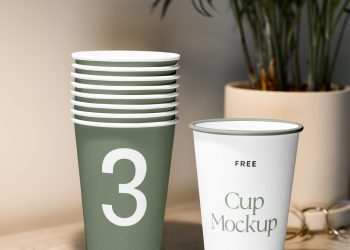 Paper Cups on Table Mockup