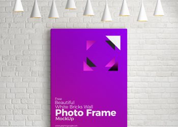 White Bricks Wall Photo Frame Free Mockup