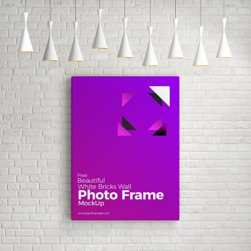 White Bricks Wall Photo Frame Free Mockup