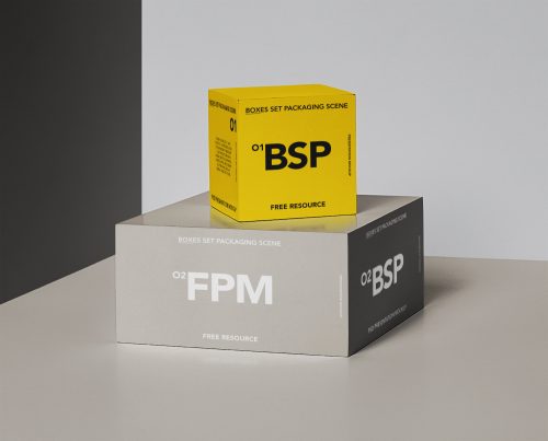 Boxes Set Packaging Scene Mockup