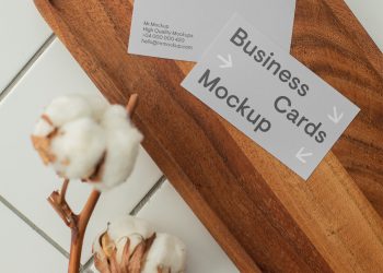 Business Card on Wood Table Free Mockup