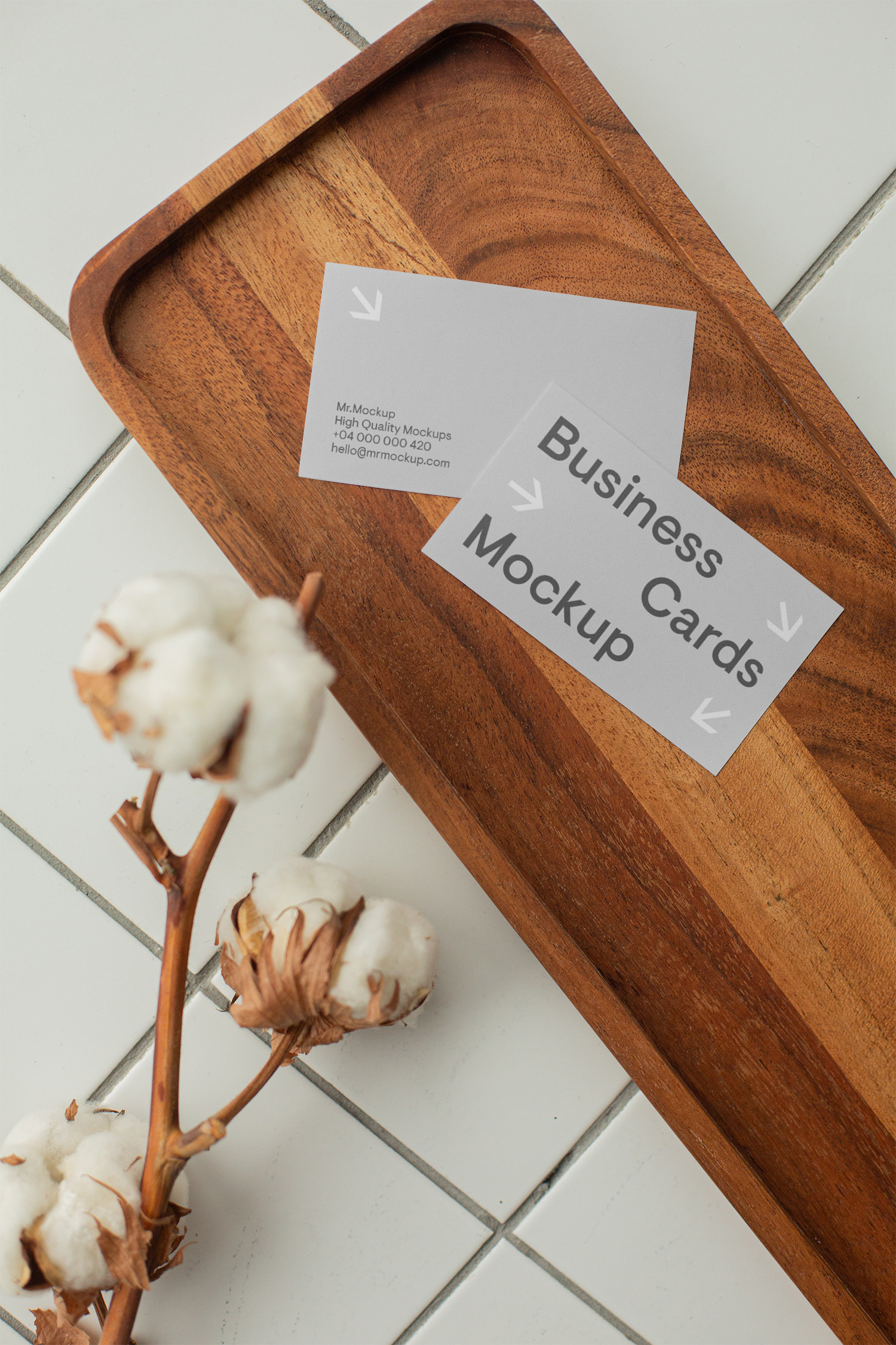 Business Card on Wood Table Mockup