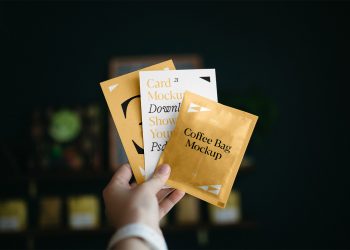 Cards with Coffee Bag Mockup