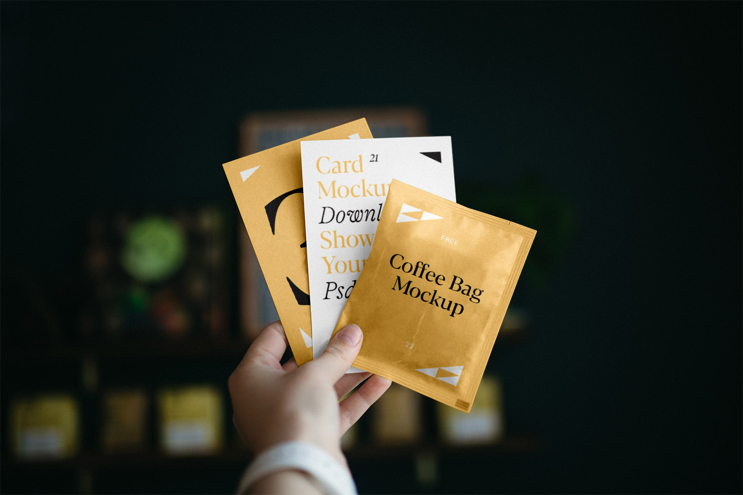 Cards with Coffee Bag Mockup