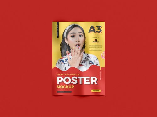 Free Advertising A3 Wrinkled Poster Mockup
