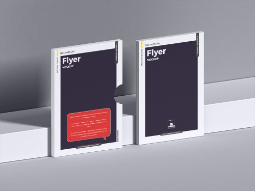 Free Box With A4 Flyer Mockup