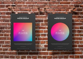 Free Bricks Wall Hanging Poster Mockup