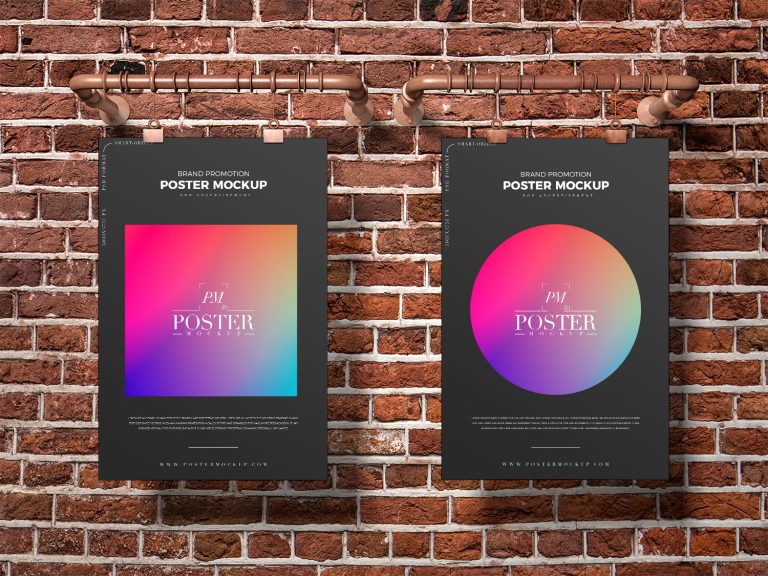 Free Bricks Wall Hanging Poster Mockup | Free Mockup World
