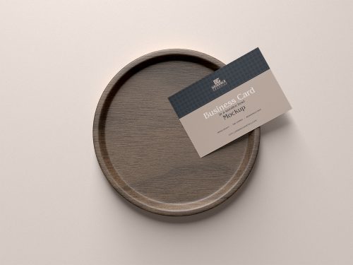 Free Business Card in a Wooden Bowl Mockup