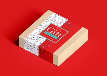 Free Craft Paper Square Gift Box Mockup