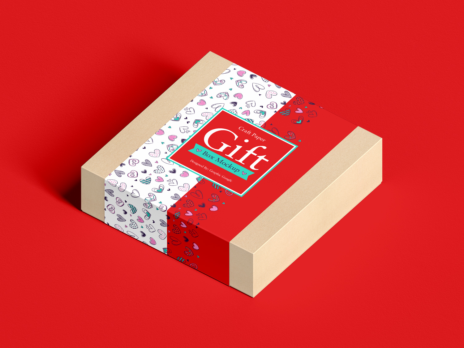 Free Craft Paper Square Gift Box Mockup
