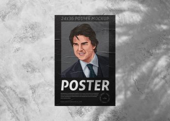 Free Glued Paper on Wall Poster Mockup